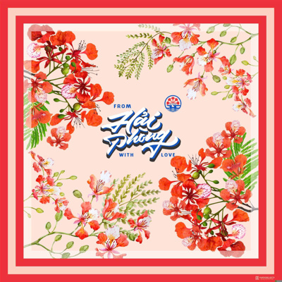 KHĂN LỤA HOA PHƯỢNG HẢI PHÒNG VUÔNG 90X90CM